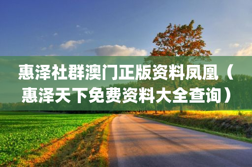 惠泽社群澳门正版资料凤凰（惠泽天下免费资料大全查询）