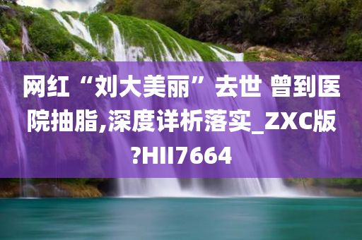 网红“刘大美丽”去世 曾到医院抽脂,深度详析落实_ZXC版?HII7664